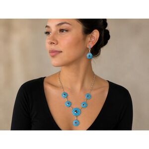 Zuni Turquoise Floral Inlay Necklace & Earring Set By Burdian Soseeah Jewelry**